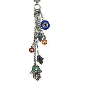 Silver tone Necklace Hamsa Hand Evil Eye Boho spiritual protection jewelry
